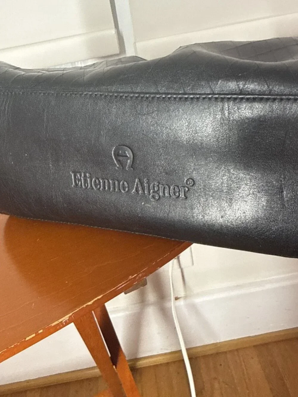 VINTAGE ETIENNE AIGNER:  Black Tote Aubergine Leather Shoulder Bag Handbag